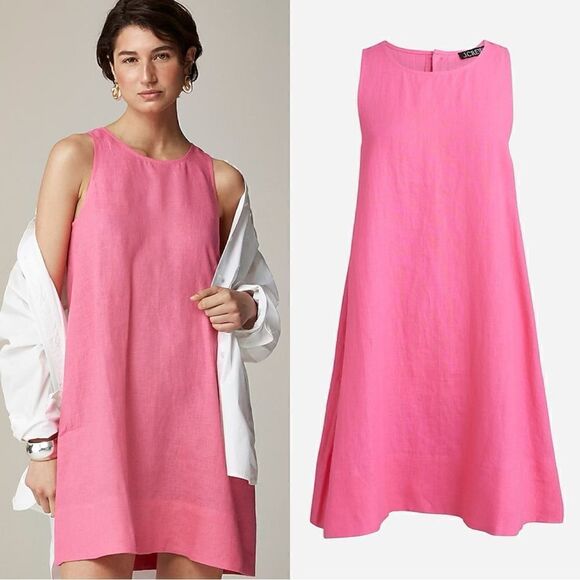 NWT J CREW Maxine button-back dress in linen in pink - Picture 1 of 7